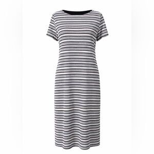 Sharagano Black and White Striped Midi Dress